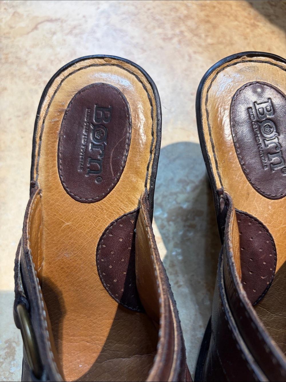 Born Dark Brown Leather Buckle Mule Heels - Picture 3 of 7